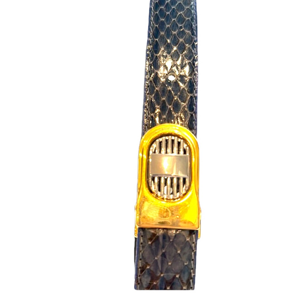Women’s Snake Skin and leather belt. Navy. 49 inches. EUC.